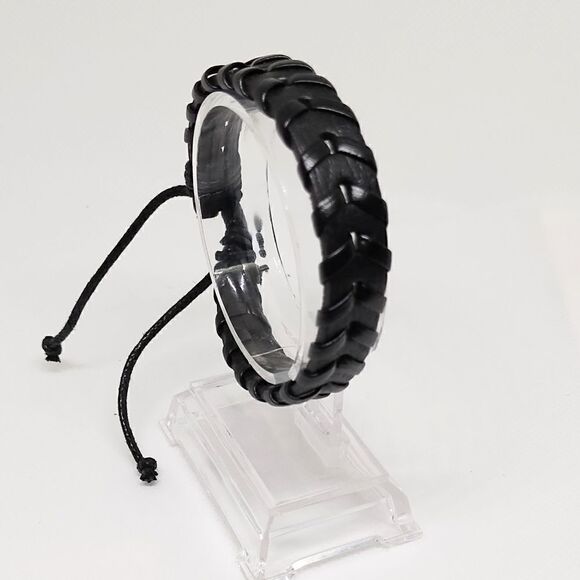 Men's bracelet leather braided black new d103 - Picture 1 of 1